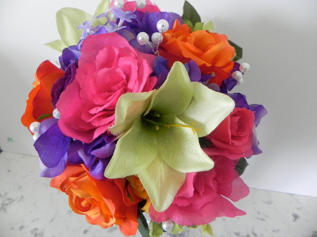 silk  bridal bouquet and boutonniere