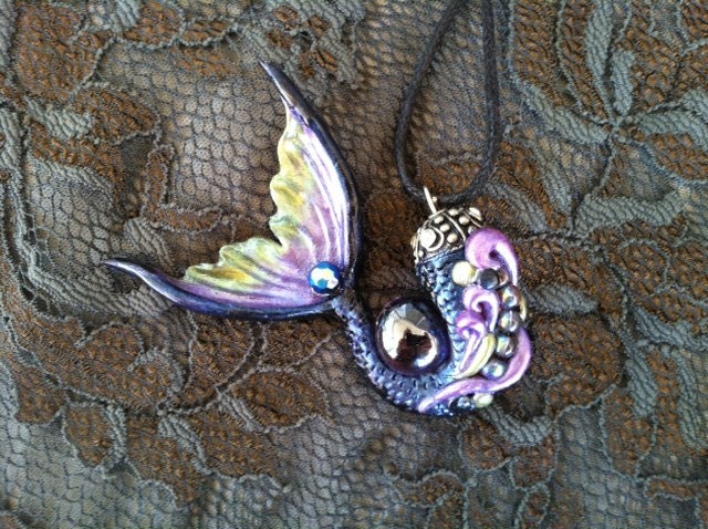 Dark shimmery purple with peridot green accents Lucky Mermaid Tail (Large) Ready to ship