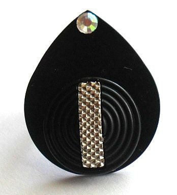 Guitar Pick Ring w/ Vintage Button And Swarovski Crystal
