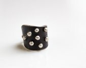 Pebble Ring- Sterling Silver Pebble Ring- Wide Blackened Pebble Ring-Rock Star Jewellery