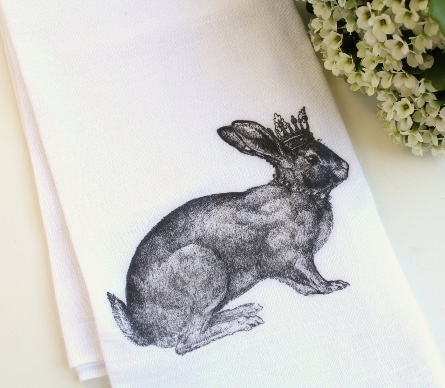 Tea Towel Flour Sack Towel Rabbit Cotton Kitchen Towel Hostess Gift Home Decor Housewares