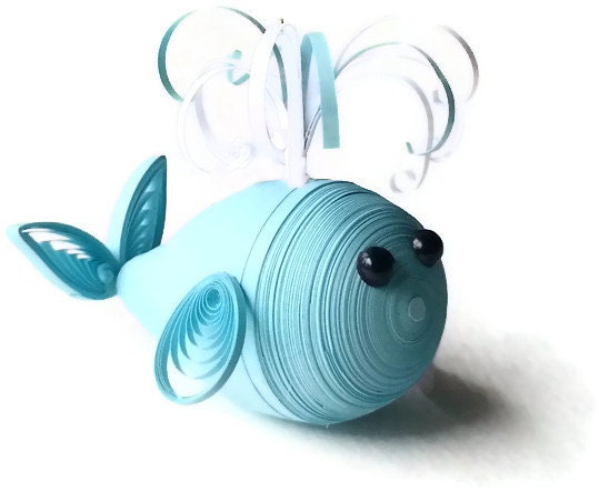 Baby Whale Ornament - Paper Quilled Whale in Light Turquoise Blue