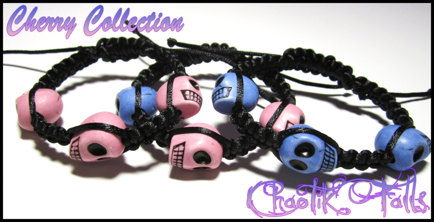 Pink and Blue Skull Bead Bracelets
