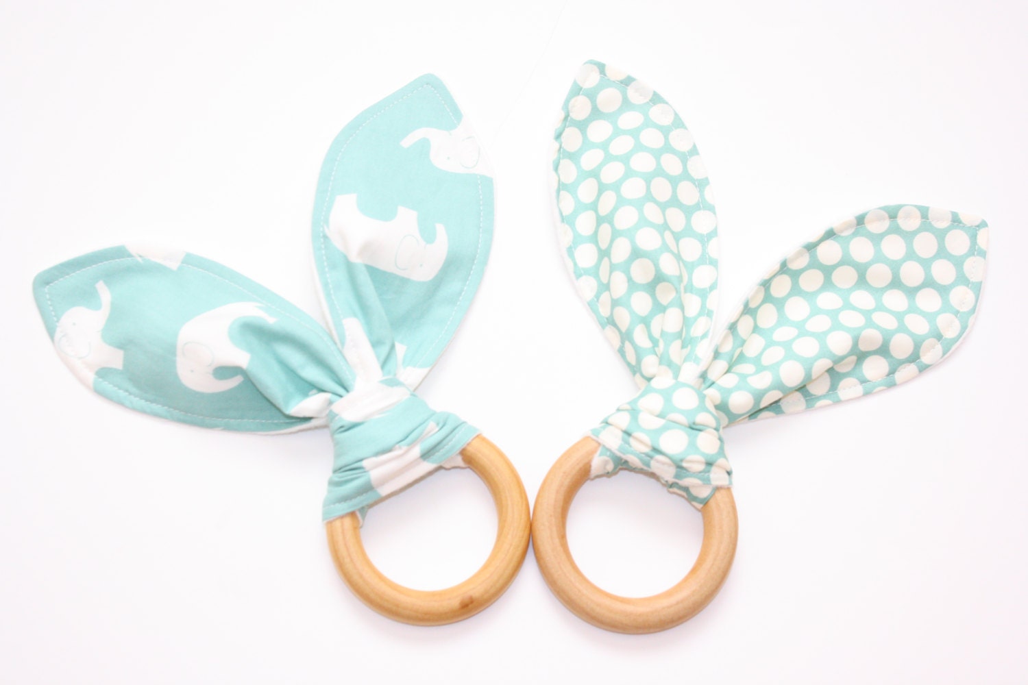 Natural Organic Treated Wooden Teething Ring - Set of 2 - Mod Basics Organic Cotton with Organic Flannel - Over 100 Fabric Choices