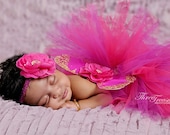 Newborn butterfly wings headband tutu set fuchsia magenta photo prop flowers rhinestones glitter elastic