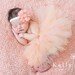Newborn tutu peach matching fabric flower headband pearl center great photo prop 0-3 months ready to ship