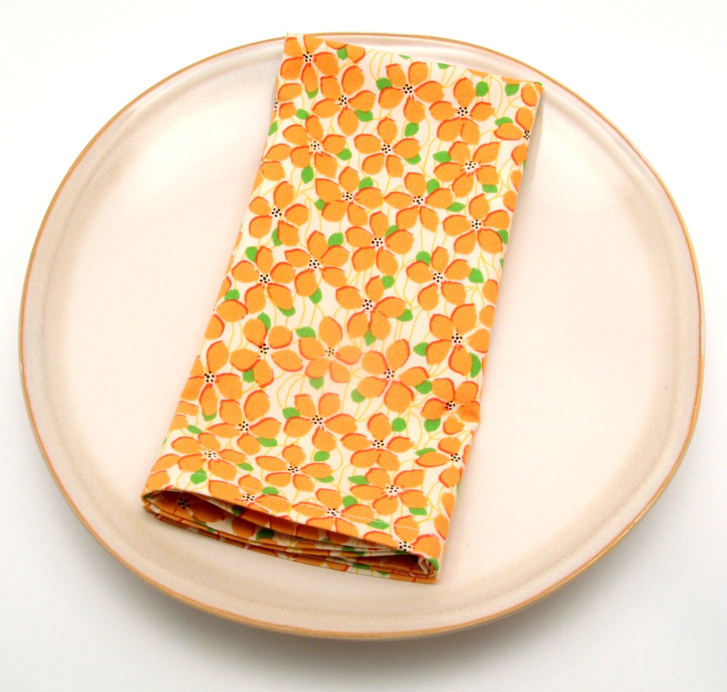 Orange Flowers Cloth Napkins, Floral Dinner Napkins, 18 Inch, Set of Six