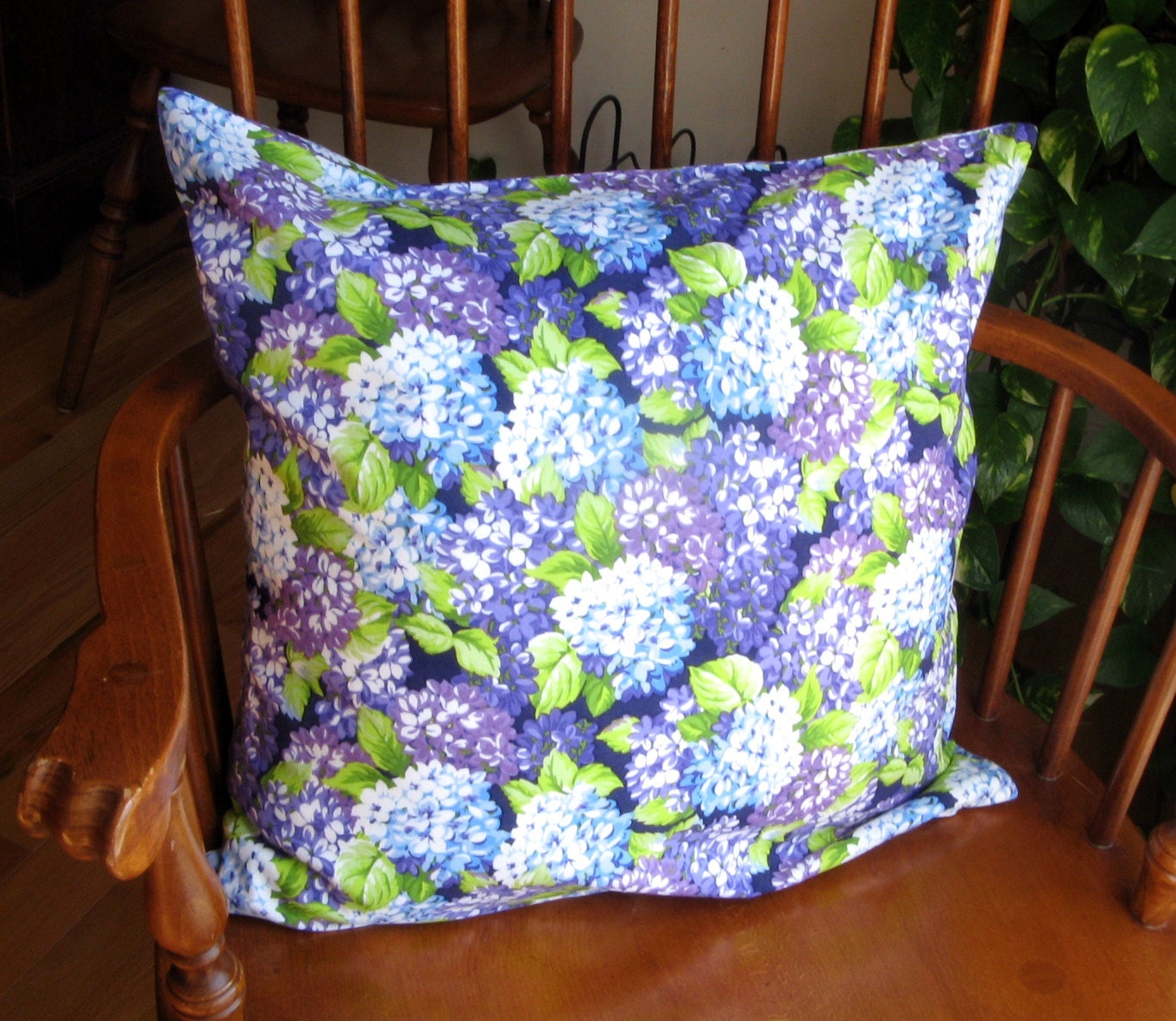 Hydrangea Pillow Cover, Lavender and Blue Floral Slipcover, 18 inch, Washable