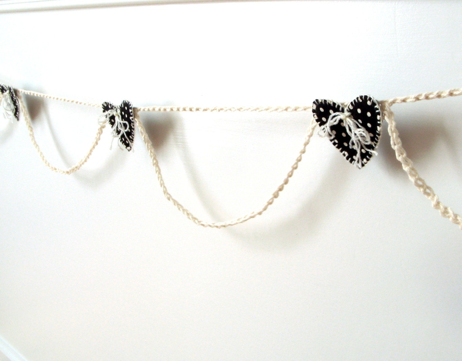 Cream and Brown Crochet Heart Banner, Hand Stitched Bunting, Wedding Shower, 100 Inches