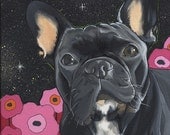Starry Night with frenchie. Original Dog Painting.