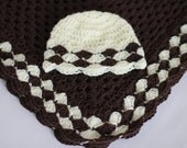 Crochet Baby Blanket / Afghan,  Brown Ivory Granny Square ,  Blanket and Hat, Baby Shower Gift Crochet Newborn Set