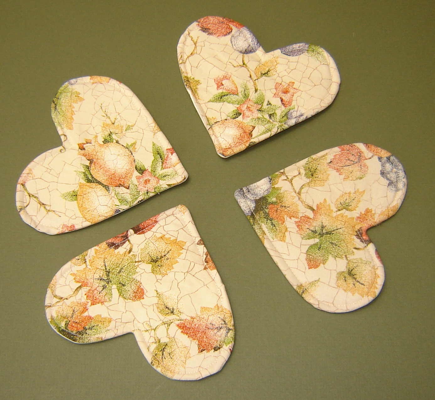 FABRIC COASTERS - Set of Four (4) HANDMADE Heart Shaped in 4 different designs