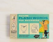 Vintage 60's Game Picture Flash Word Cards Milton Bradley Education Collectible Teal