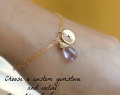 Set of FOUR personalized Bridesmaid gifts, initial bracelets, gold birthstone bracelets, monogram gifts for bridesmaids