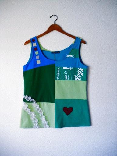 The Upcycled Tank, size L, Blues and Greens