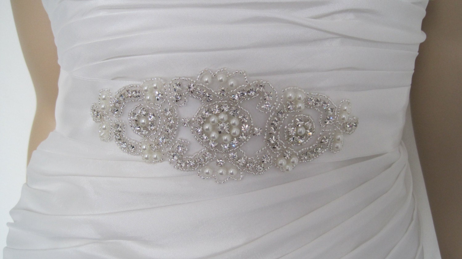Pearl and crystal bridal sash-wedding dress belt sash-wedding dress sashes- "paige