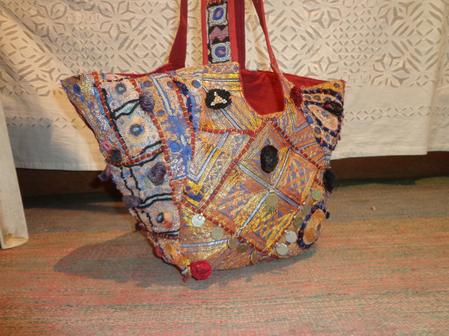vintage banjara mirror work textile bag and handbags