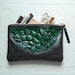 EMERALD Green and Black Leather Clutch. Leather Green Emerald Clutch Gator Black.
