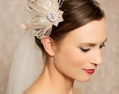 Champagne Blush Bridal Headpiece, Peacock Fascinator, Wedding Hair accessories, Bridal Hair Piece, Feather Hair Clip - HARLOW
