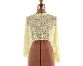 Vintage 1960's Lemon Yellow Sheer Floral Lace Romantic Caplet Crop Cape