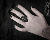 Gothic cross ring ornate black cameo filigree ring