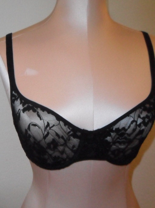 Sheer Lace Bra Underwire Black 34C