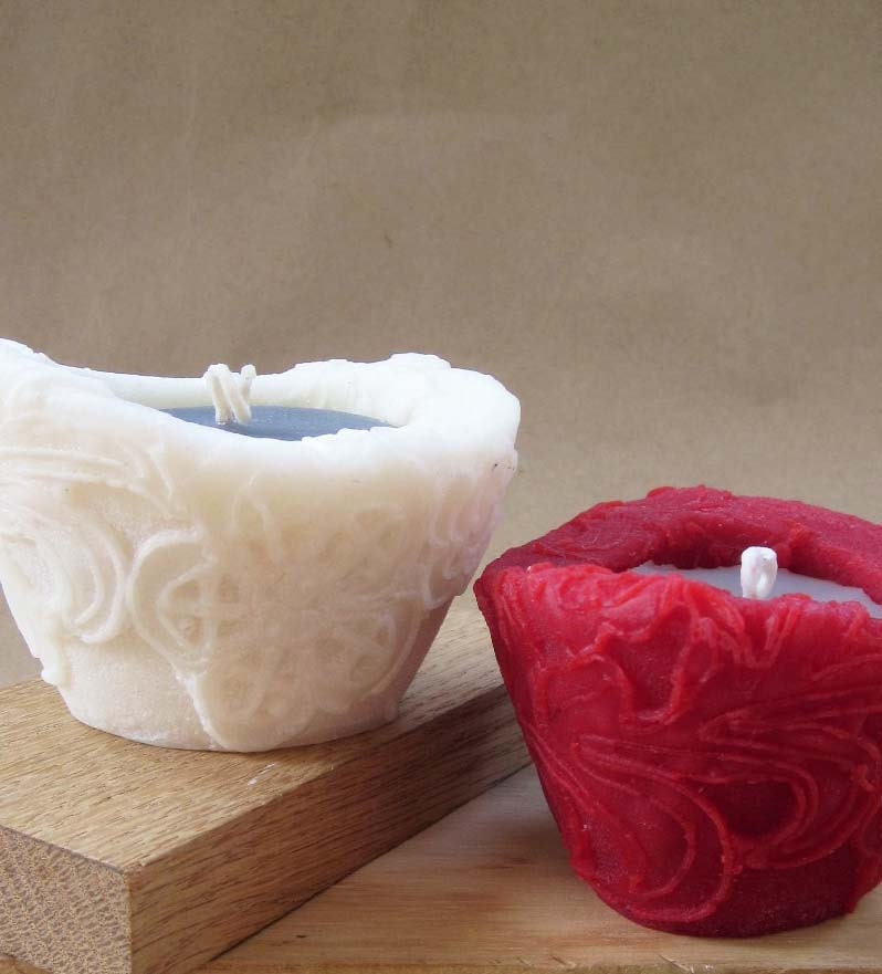 Valentine Lace: 1 Small Secret Affair & 1 Small Love Lace Chantilly Natural Wax Candles (Cherry Red, Grey, White)