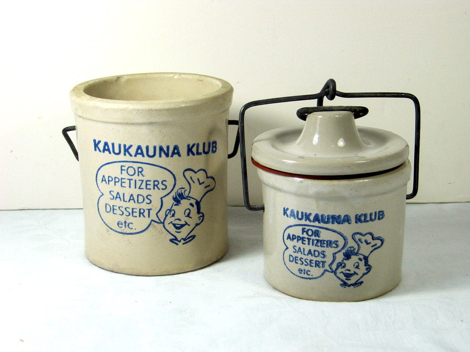 Vintage Cheese Crocks Kaukauna Klub Crock Set/2 Instant Collection