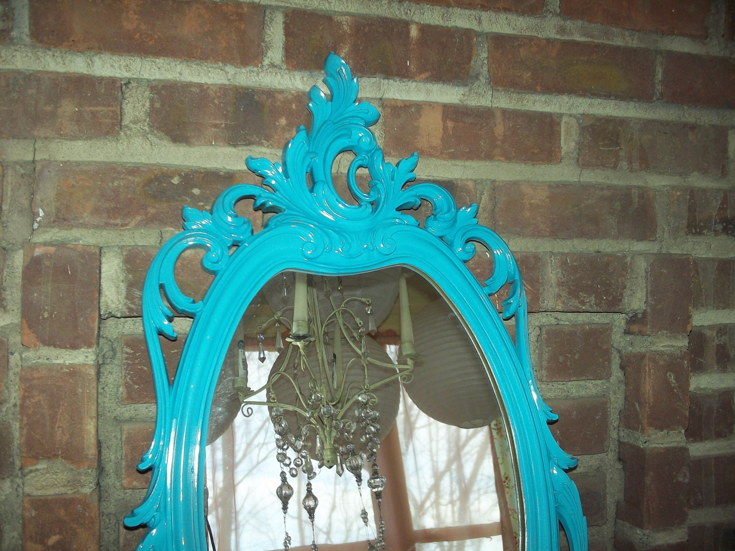Vintage Hollywood Regency French country aqua ornate baby girl nursery 26x16 framed Syroco  MIRROR/CHALKBOARD