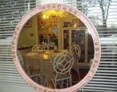 Stunning pink and gold 27inch round wood unique baroque Shabby Chic, Paris chic wall mirror