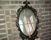 Vintage Hollywood Regency, boudoir baby girl, Syroco French country, Paris chic black ornate decorative wall mirror