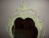Vintage distressed  baroque, country cottage, Hollywood Regency Heritage white eclectic baby girl nursery elegant mirror 31x19