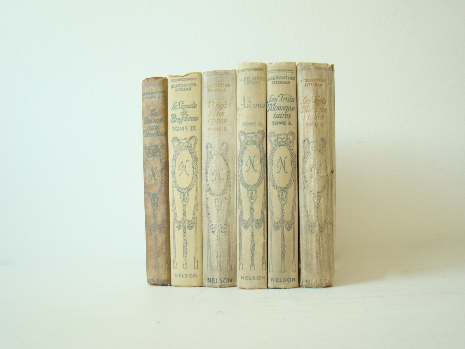 six tattered romantic french decor, neutral summer shades, beach decorating, Nelson collection, 1910s, pale yellow french books