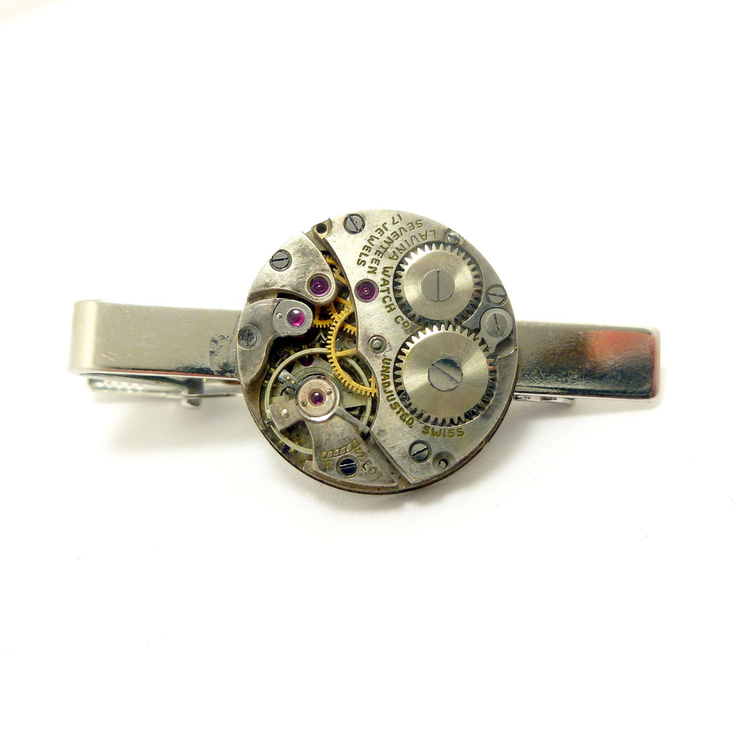 Mens Tie Clip, Steampunk Watch Movement Tie Tack, Steampunk Clothing Accessories