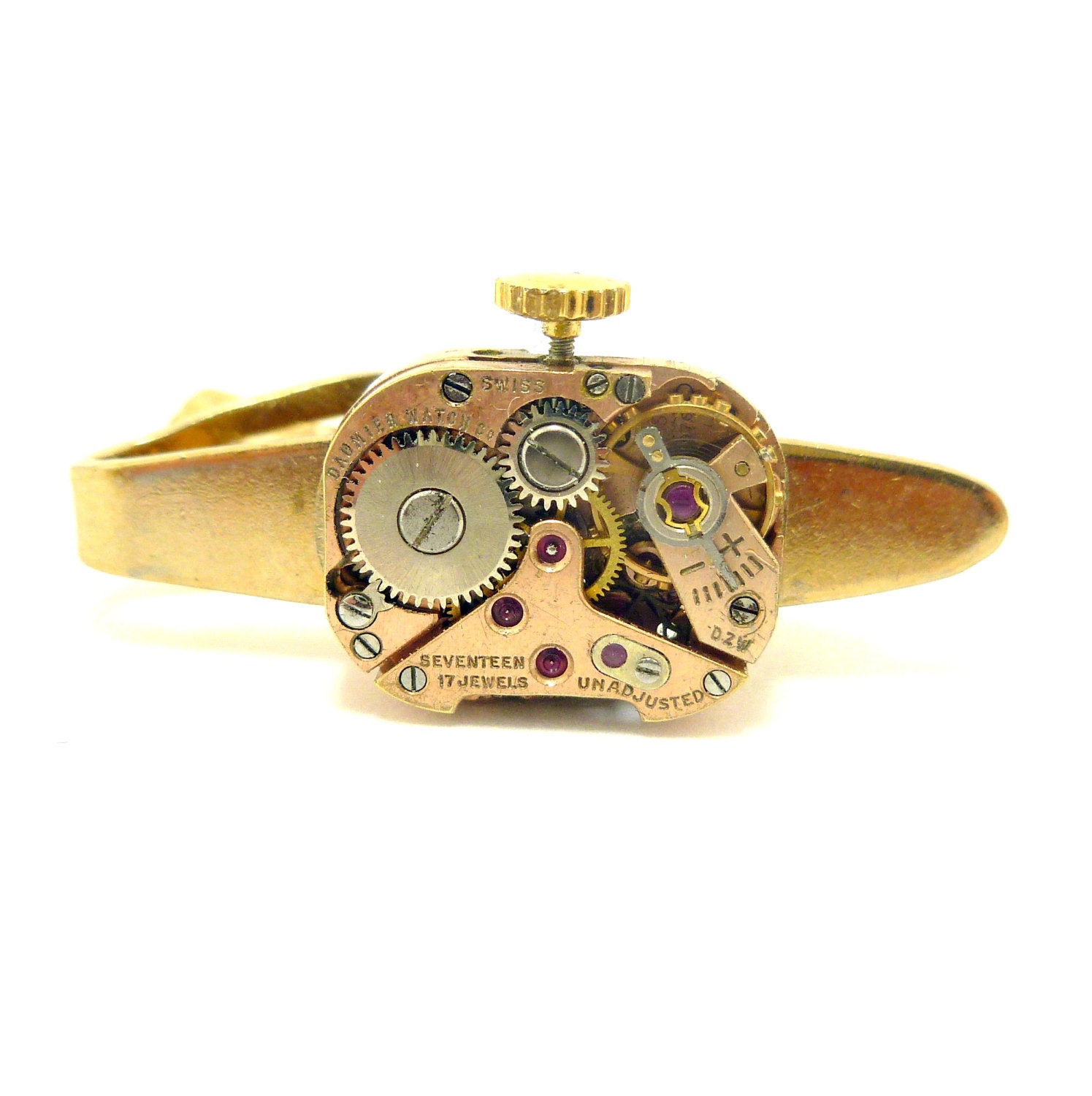 Mens Tie Clip, Steampunk Watch Movement Tie Tack, Steampunk Clothing Accessories