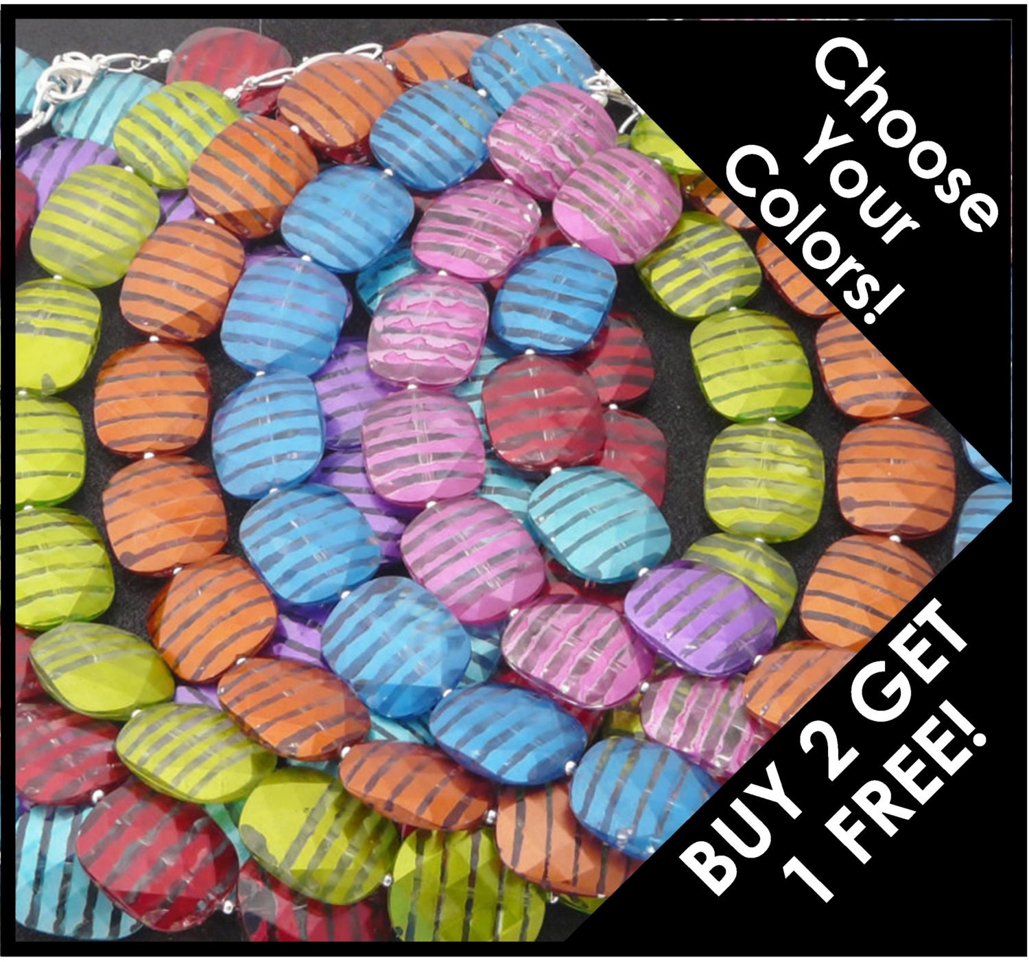 B2GO - Fresh Summer Fun Necklace - Lightweight Necklace - Teal - Purple - Lime - Blue - Pink - Red - Orange - Multi Statement Necklace