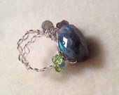 High Grade Faceted Labradorite Ring With Topaz and Peridot