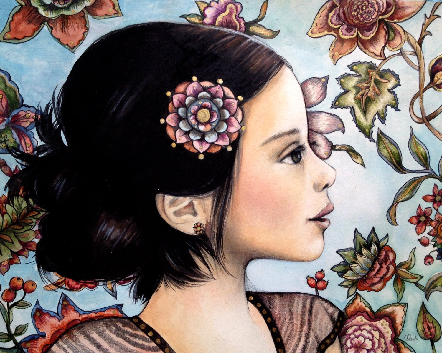 child and flowers art print