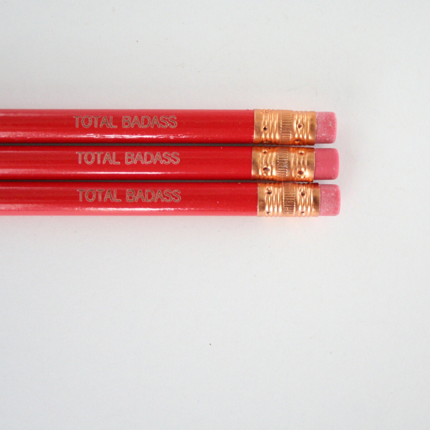 total badass red pencil set of 3. hardcore awesome pencils for sensational folks. back to school supplies