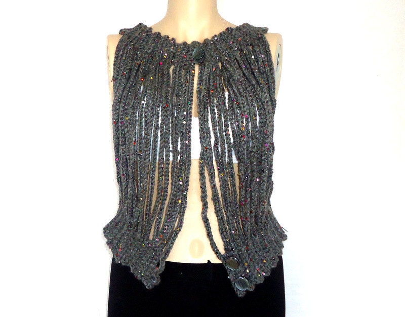 Handmade crochet bolero,Vest for women,Different gray sleeveless jacket,Summer fashion.