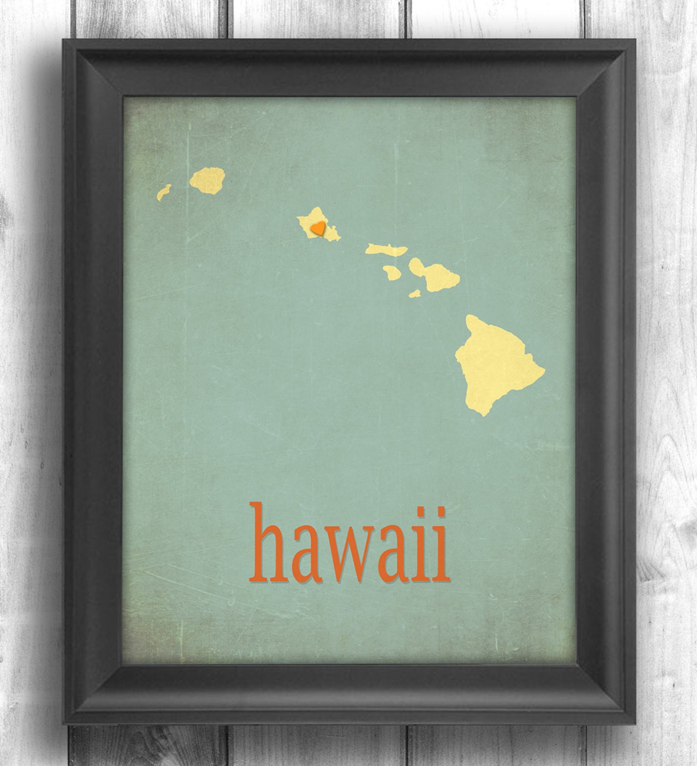 Hawaii Giclee Typographic print map art state poster wall sign choose your color - 11x14 Typography