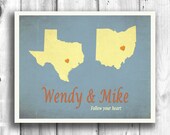 Customized Wall Decor US State Print Gift, Love Print, Typographic Poster, Long distance relationship sign digital print your heart - 11x14