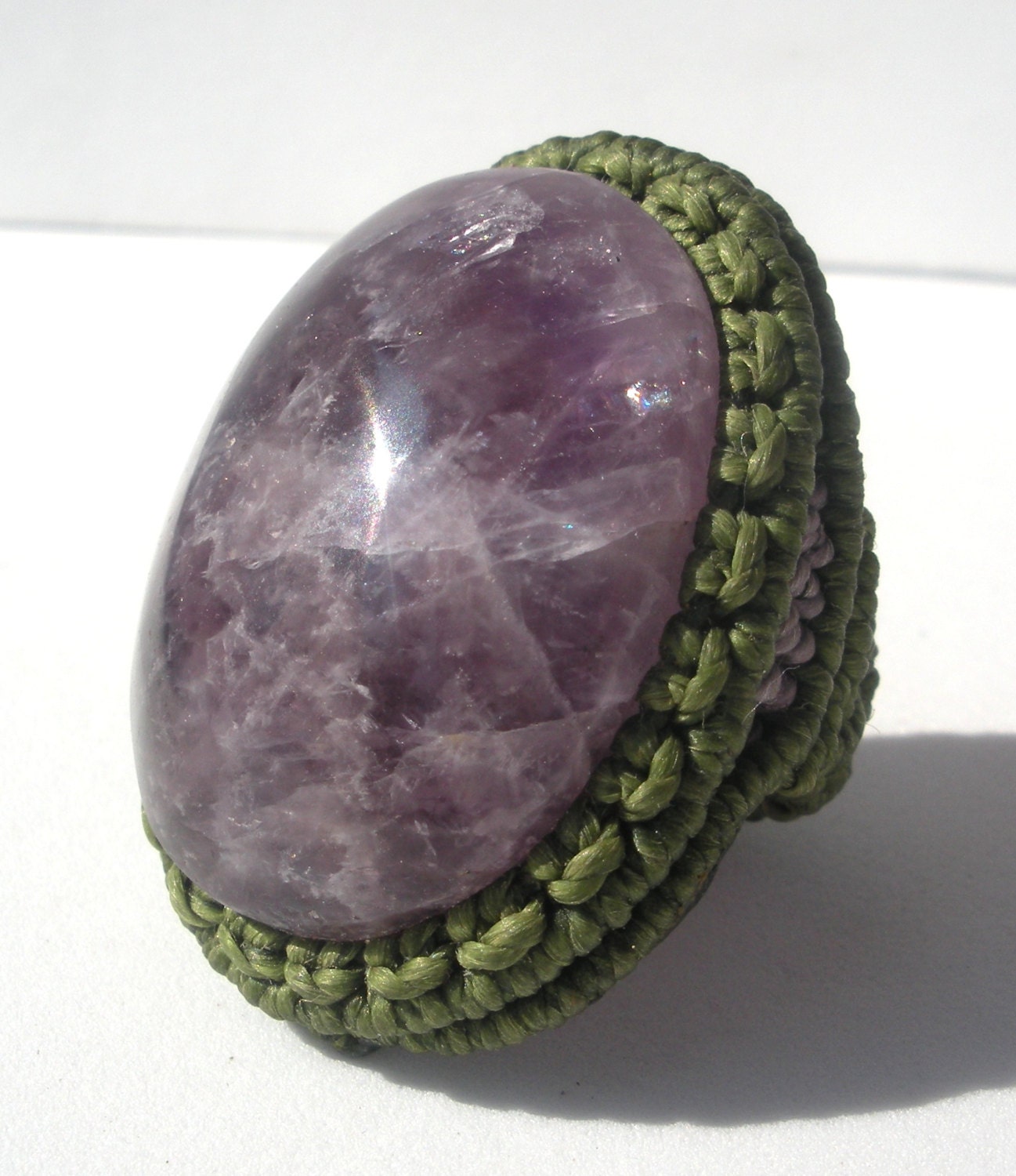 Macrame Ring with Natural Amethyst Stone - one of a kind