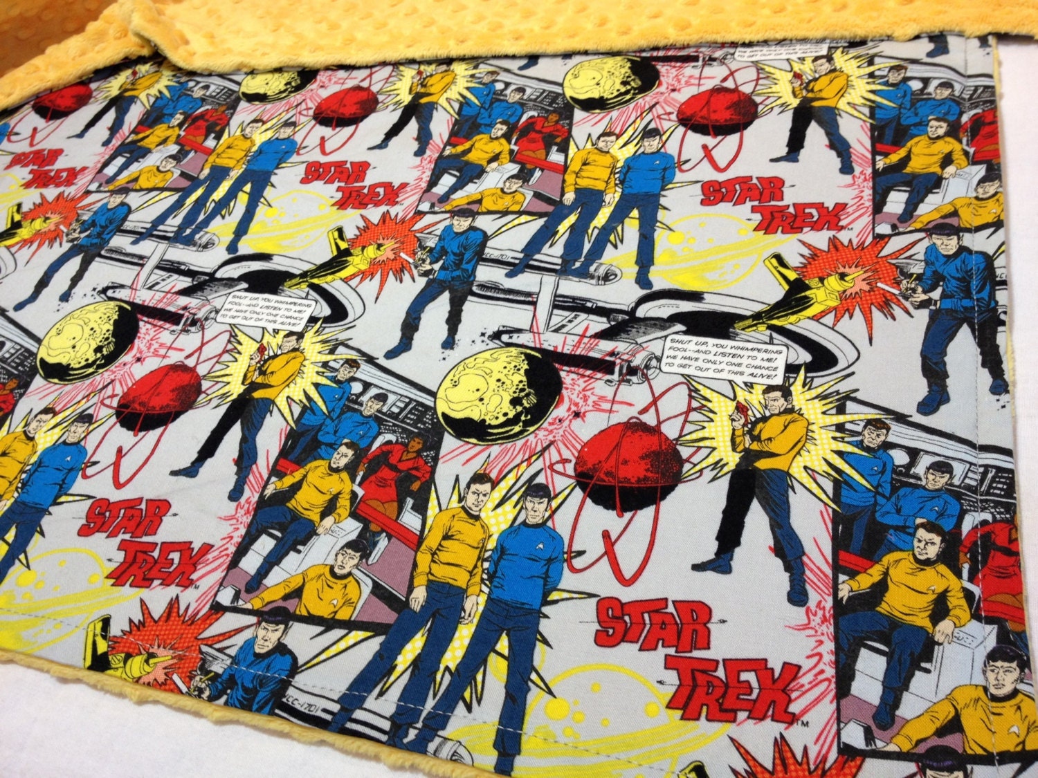 Star Trek Cartoon Yellow Minky Blanket