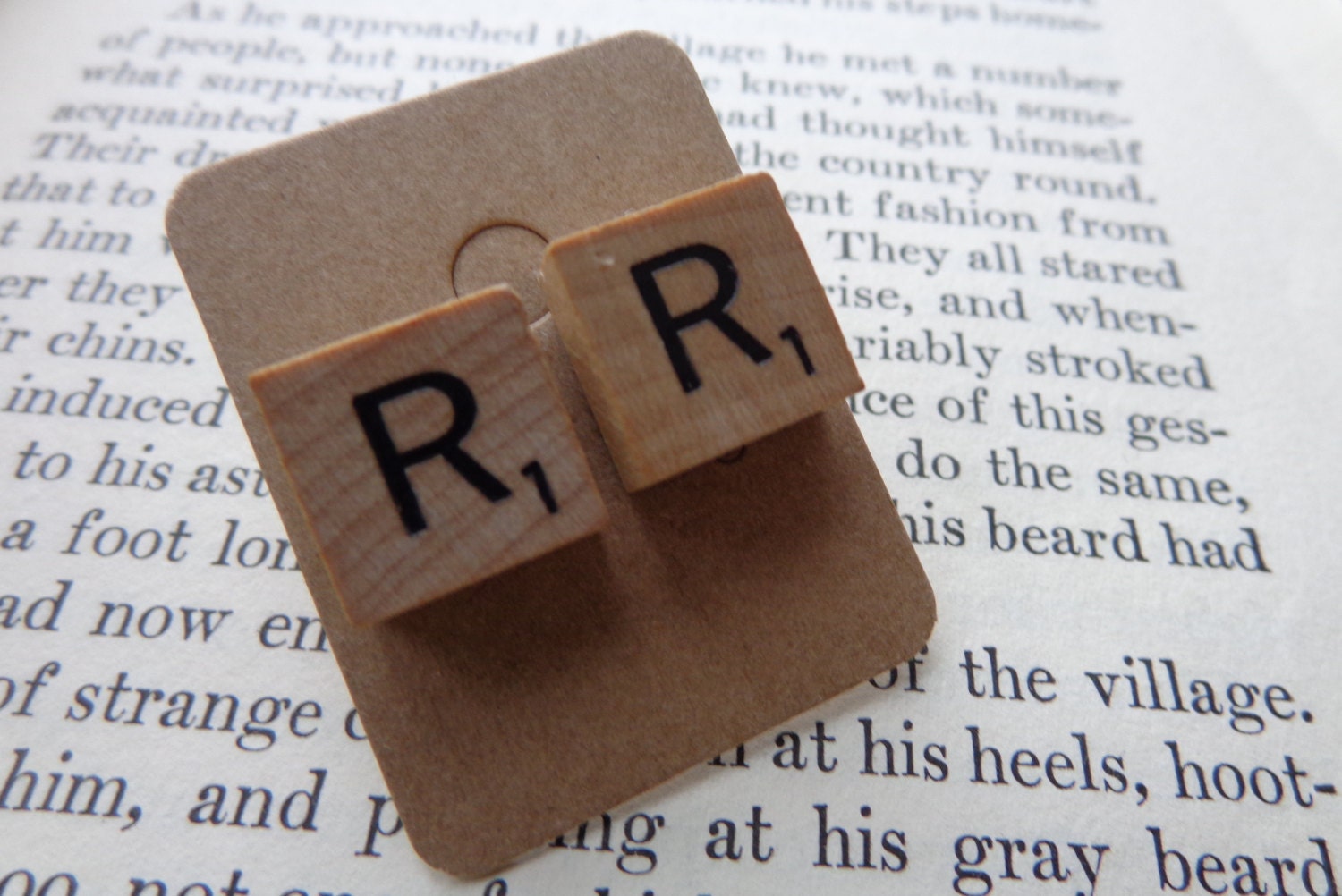 Tiny Scrabble Tile Post Earrings.  "R" Monogram