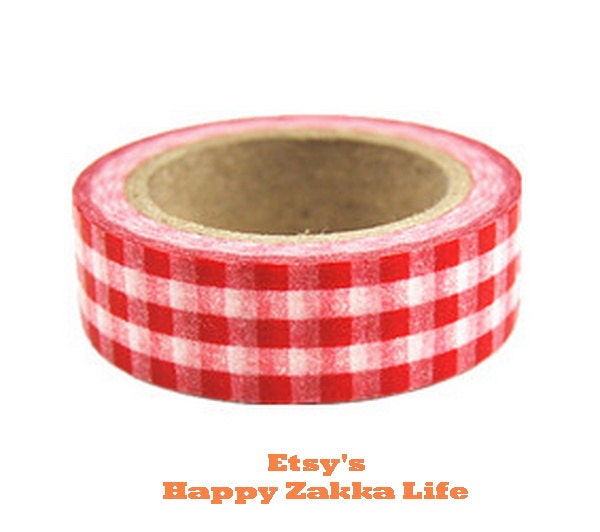 Japanese Washi Masking Tape - Red and White Gingham - 11 Yards