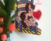 Vintage 1940's-50's Valentine's Day Card Black Cat
