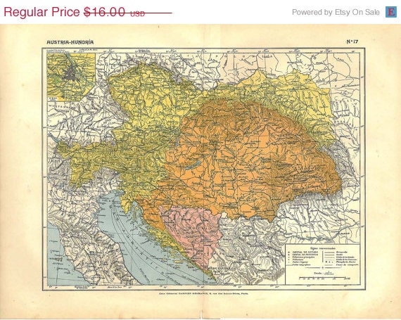 Austria Hungary Vintage Map 1910s Home Decor to Frame