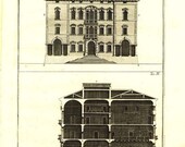 Villa Contarini Palladio Antique Architectural Print 1760 Garden Facade  and Section of the Apartments