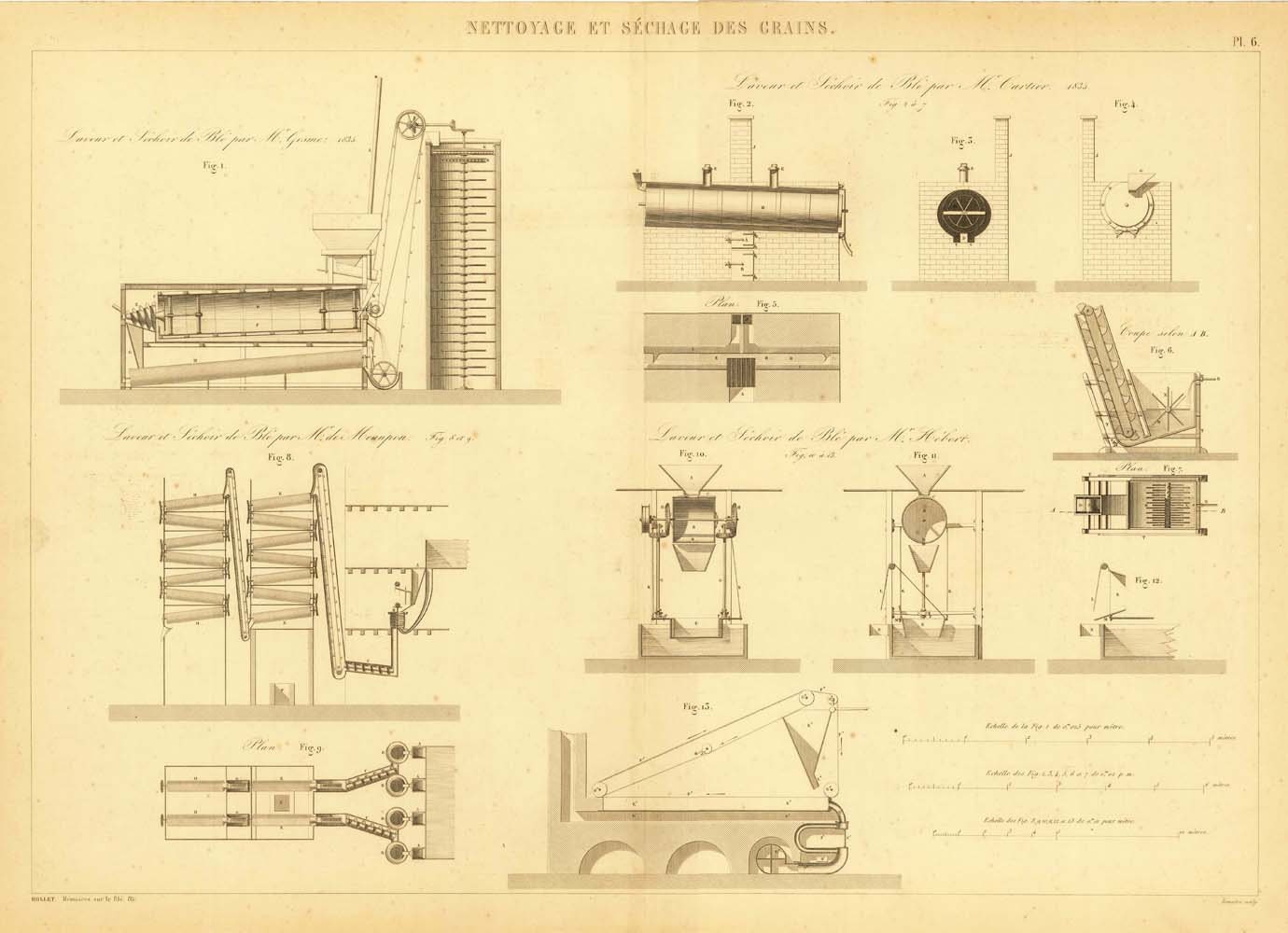 1847 Technical Drawing Grain Cleaning and Drying Machines 165 Years Old Large Plate